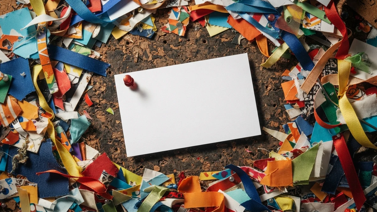 One clean white card on a cluttered board, illustrating one plain line that a screen reader can read One clean white card on a cluttered board, illustrating one plain line that a screen reader can read